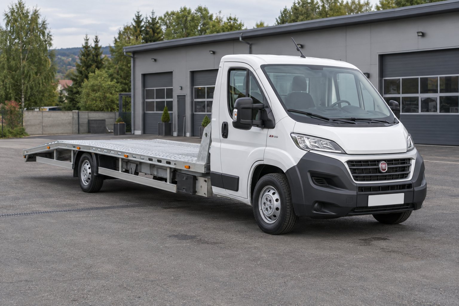 Poglądowa wizualizacja AI białej autolawety Fiat Ducato
