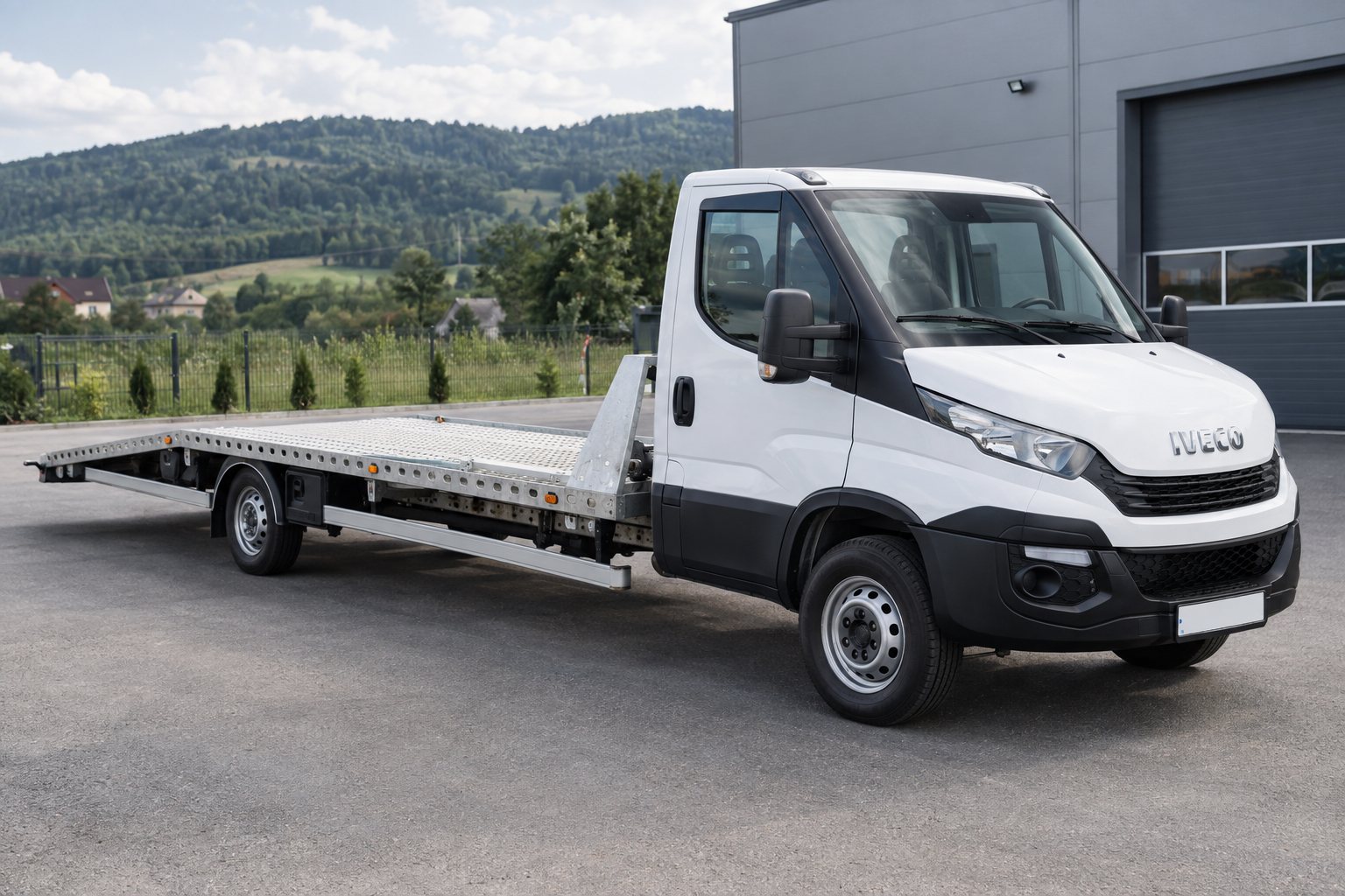 Poglądowa wizualizacja AI białej autolawety Iveco Daily